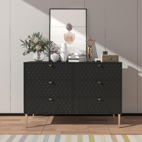 Black 31.77 in. H Freestanding 6-Drawers Accent Storage Cabinet with Adjustable Foot Nails
