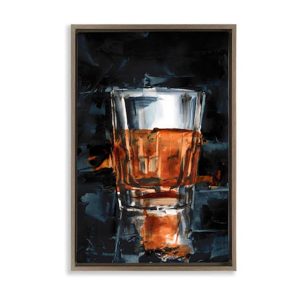 Stupell Industries Straight Whiskey Glass by Ethan Harper Brown Floater Frame Food Graphic Art Print 25 in. x 17 in.