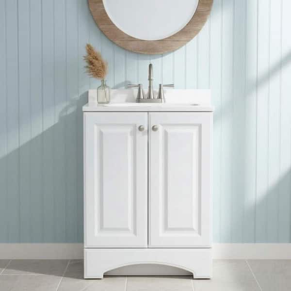 25 in. Single Sink White Freestanding Bath Vanity with White Cultured Marble Top (Assembled)