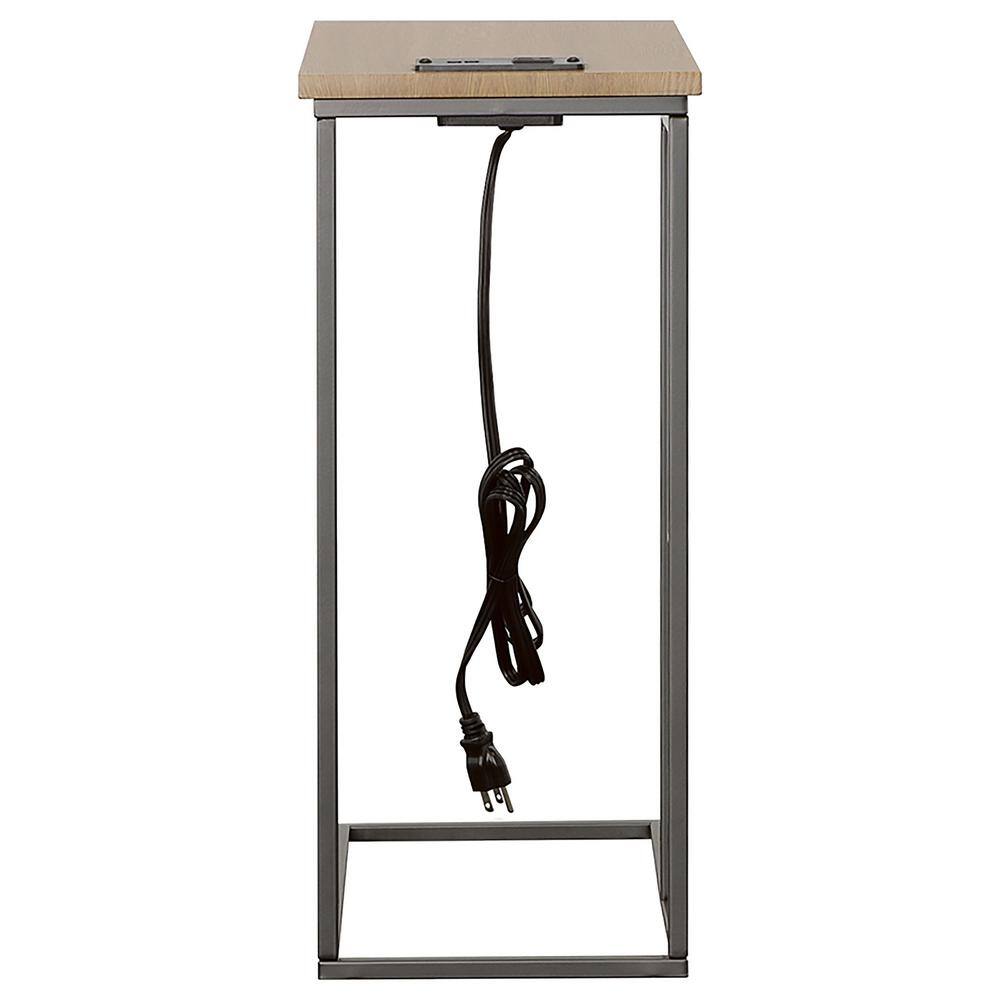 Gunmetal Grey and Natural Wood Industrial Snack Table with Power Ports