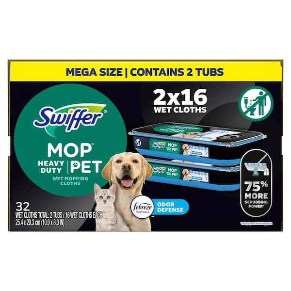 Swiffer Sweeper Pet Heavy-Duty Multi-Surface Fresh Scent Wet Mopping Cloth Refills (16-Count, 2-Pack)
