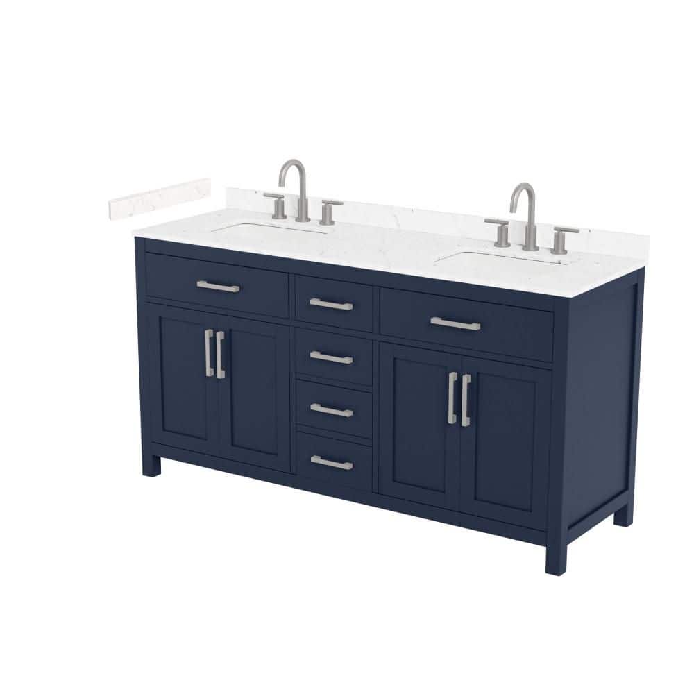 Beckett 66 in. Double Freestanding Dark Blue Bath Vanity with Top price history on PriceWatchPro