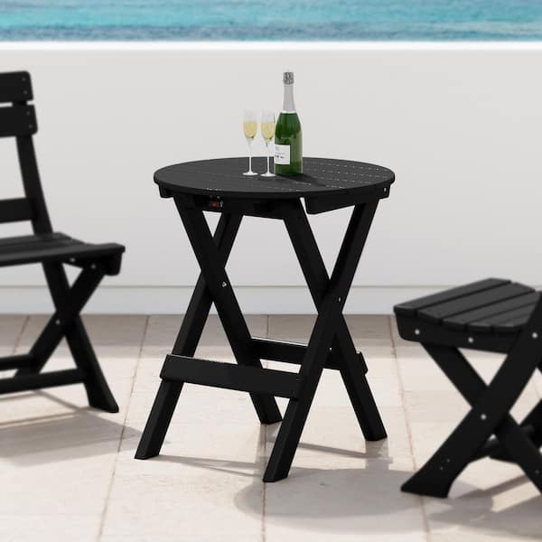 Laguna Plastic Outdoor Patio Round 24.5" Portable Flat Folding Dining Table, Black