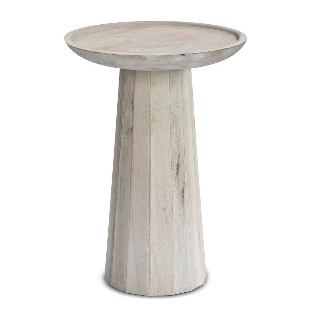 Dayton 13" White Wash Solid Mango Wood Round Accent Table