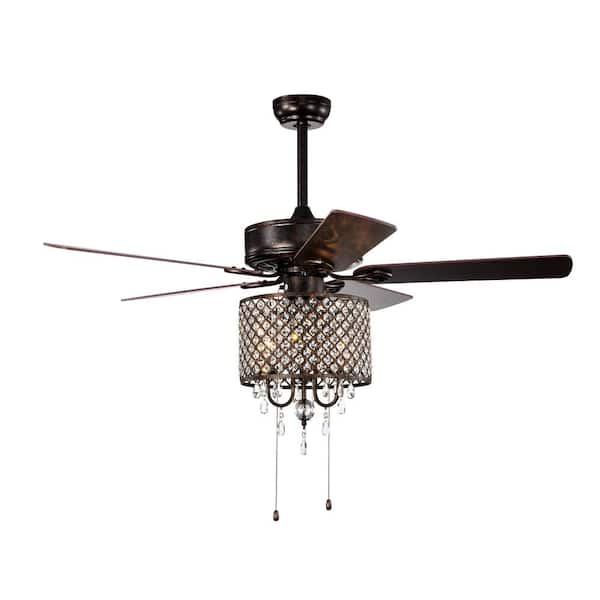 Keazile Skadi 52 in. Indoor Vintage Bronze Crystal Ceiling Fan with Remote Control and Reversible Motor