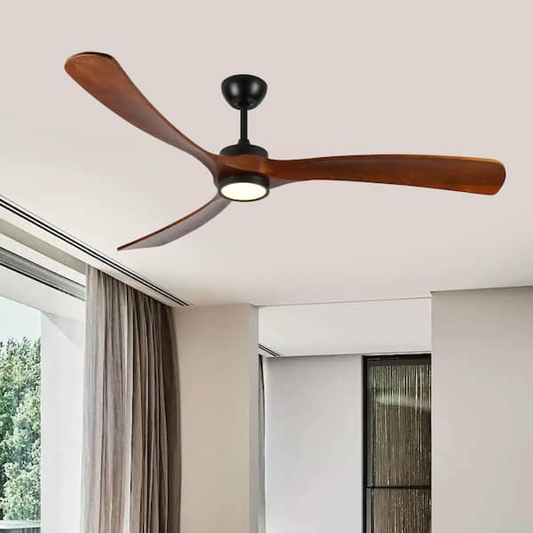 72 in. Black 3 Wood Blades Downrod Standard Ceiling Fan with Full Spectrum LED Light and Remote Included