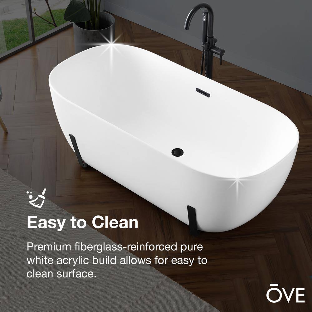White Acrylic Freestanding Soaking Bathtub with Black Faucet