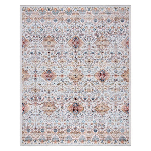 Gertmenian Tanis Ivory 9 ft. x 13 ft. Crystal Print Polyester Digitally Printed Area Rug