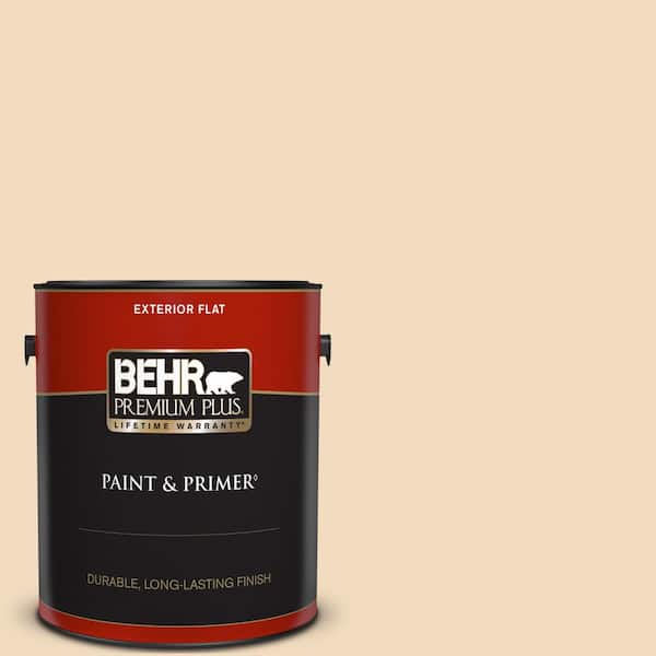 BEHR PREMIUM PLUS 1 gal. #S270-1 Frosted Toffee Flat Exterior Paint & Primer