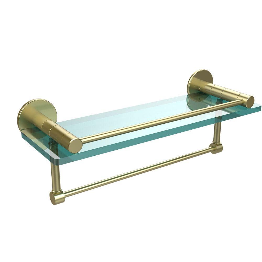 Allied Brass Fresno 16 in. L x in. H x in. W Clear Glass Bathroom Shelf  with Vanity Rail and Towel Bar in Satin Brass FR-1/16GTB-SBR The Home  Depot