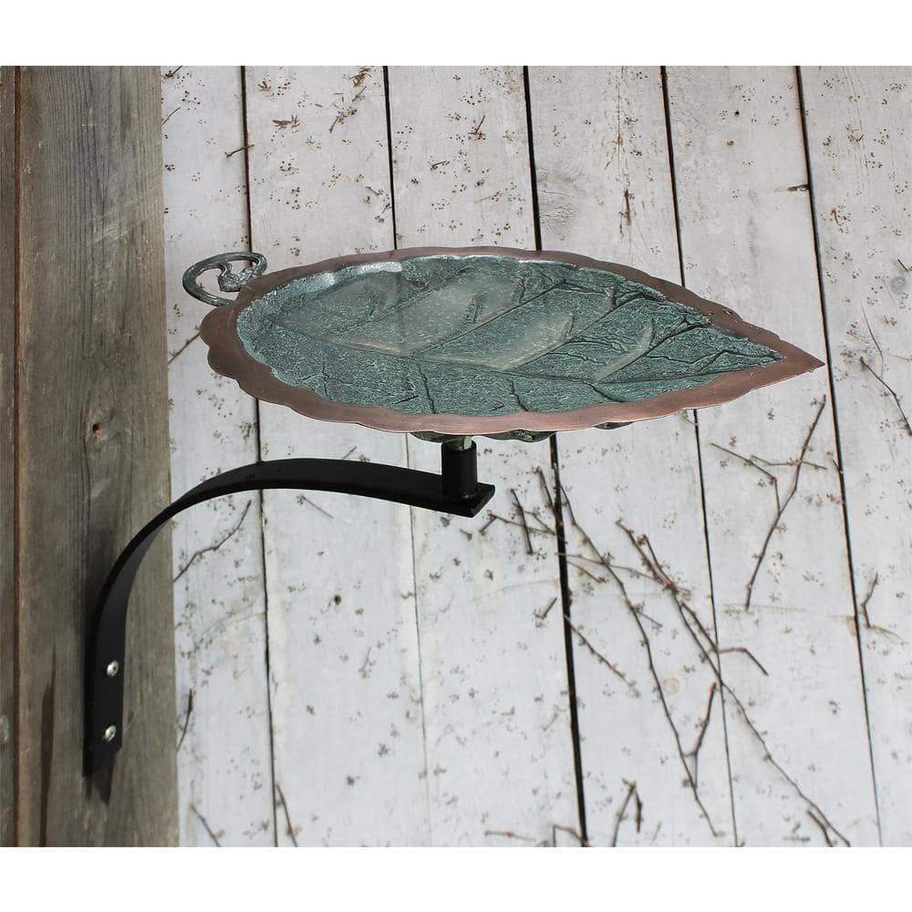Aspen Leaf Copper Birdbath with Wall Mount Bracket