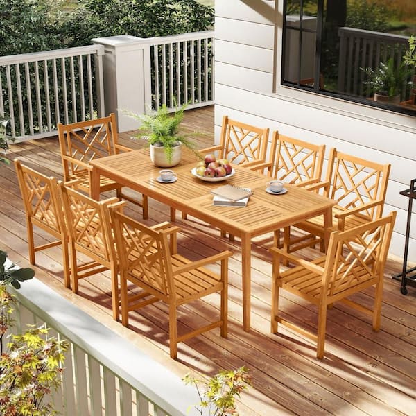 composite slatted patio dining table umbrella hole Sundale Outdoor for 6, Metal Outdoor Dining Table with 2
