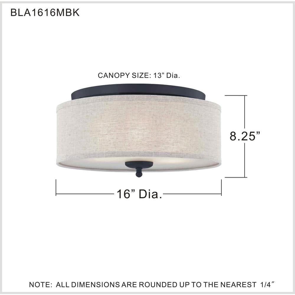 Blanche 16" Matte Black Flush Mount with Beige Linen Shade