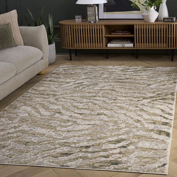 Madrid 4 ft. x 6 ft. Green/Gray Wave Area Rug