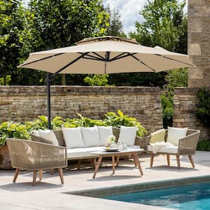 10 ft. Round Patio Cantilever Umbrella With Cover in Beige