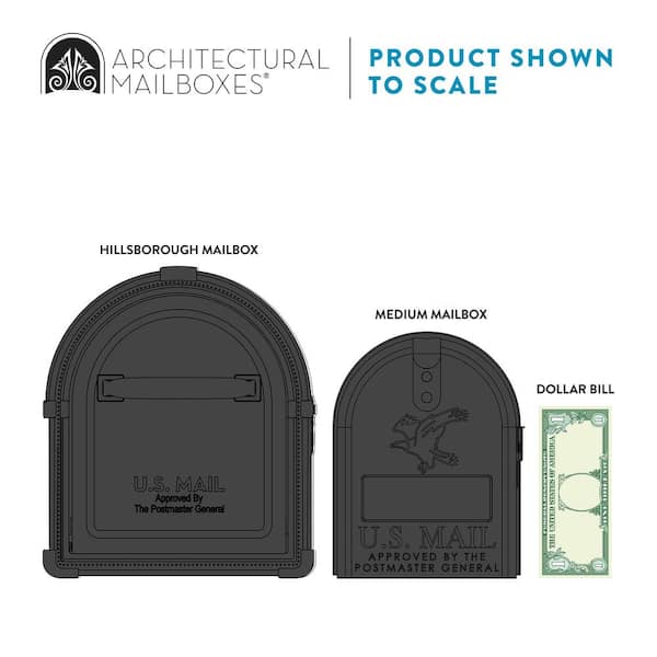 Architectural Mailboxes Hillsborough Black, Large, Steel, Post