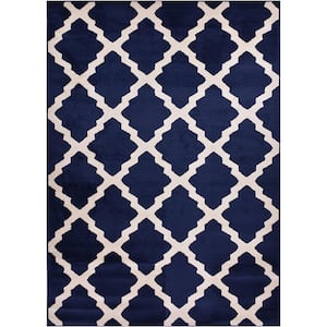 Comfy Trellis Lattice Navy 8 ft. x 10 ft. Classic Braided Vintage Contemporary Polypropylene Rectangular Area Rug