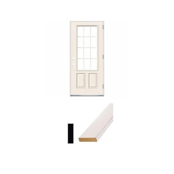 36 in. x 80 in. Steel Outswing Door and 5/8 in. x 2-1/2 in. x 83-5/8 in. MDF Casing Set (3-Piece)