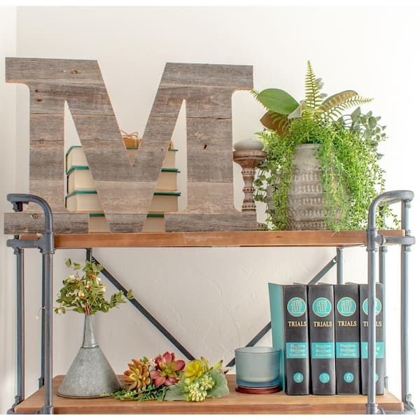 BarnwoodUSA Rustic Large 16 in. Free Standing Natural Weathered Gray Monogram Wood Letter-M Decorative