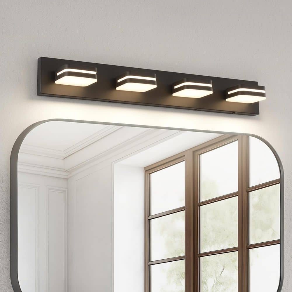 29.92 in. 4 Light Black Bathroom LED Vanity Light with 5-CCT Adjustable Switch and Acrylic Lampshade price history on PriceWatchPro
