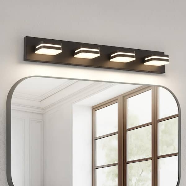 29.92 in. 4 Light Black Bathroom LED Vanity Light with 5-CCT Adjustable Switch and Acrylic Lampshade