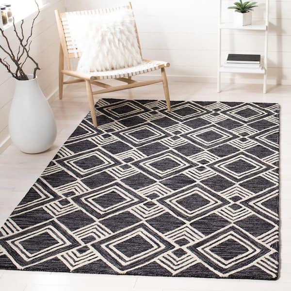 Micro-Loop Charcoal/Ivory Doormat 3 ft. x 4 ft. Multi-Diamond Geometric Area Rug