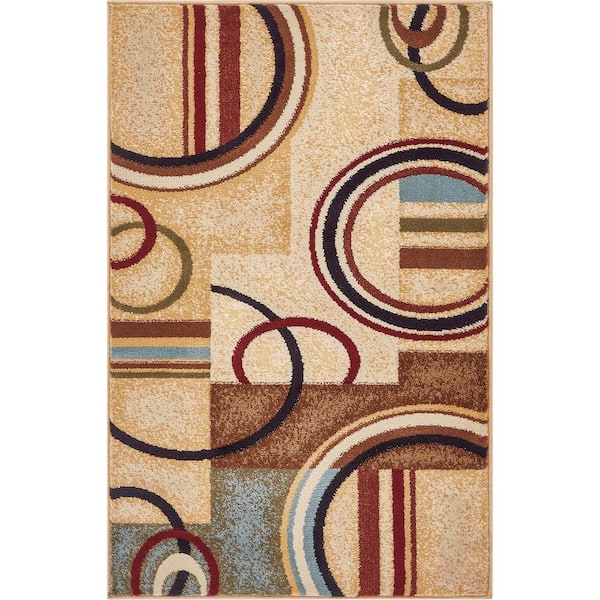 Well Woven Barclay Arcs and Shapes Ivory 2 ft. x 4 ft. Modern Geometric Area Rug