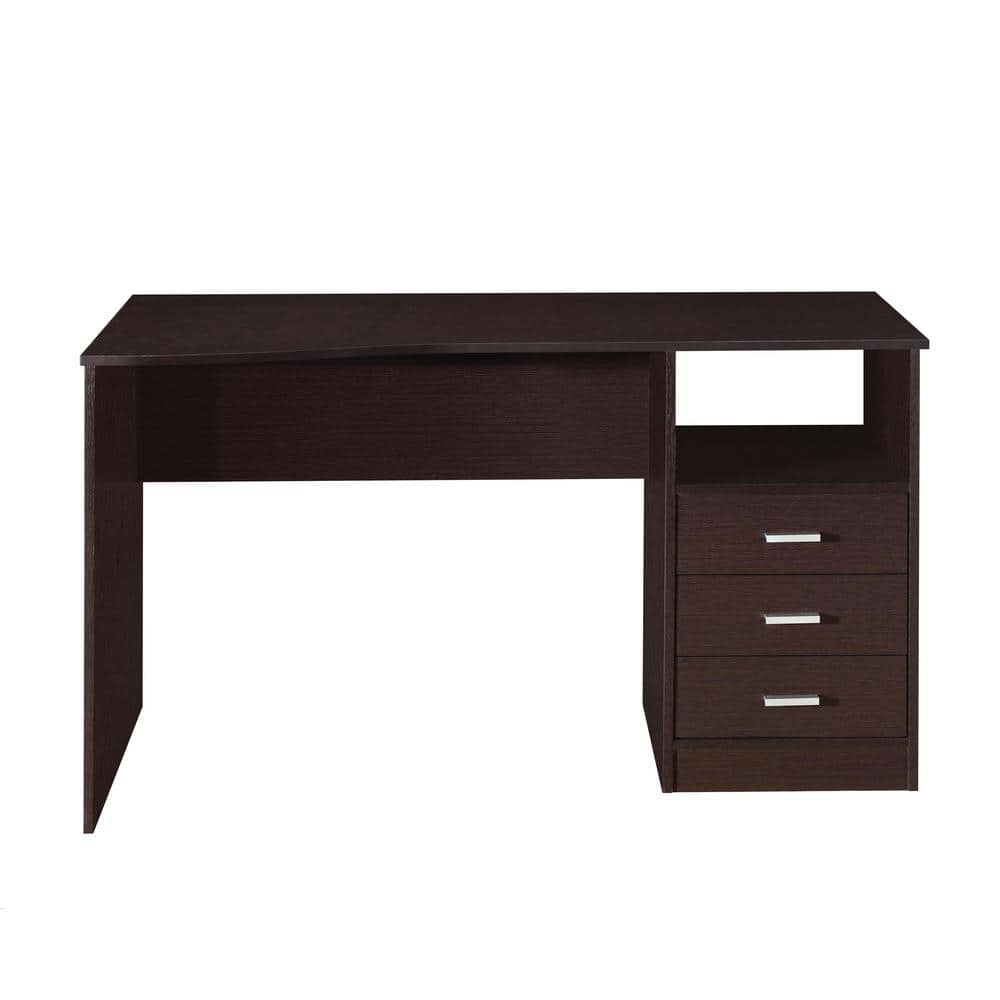 Espresso Gray 51" Wood Desk with 3 Drawers and Shelf
