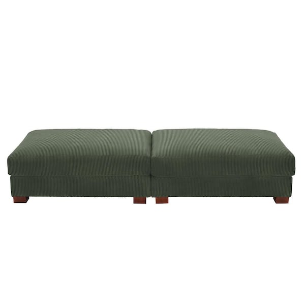 Uixe 84.7 in. Green Corduroy Fabric Rectangle Sectional Ottoman with Wood Legs