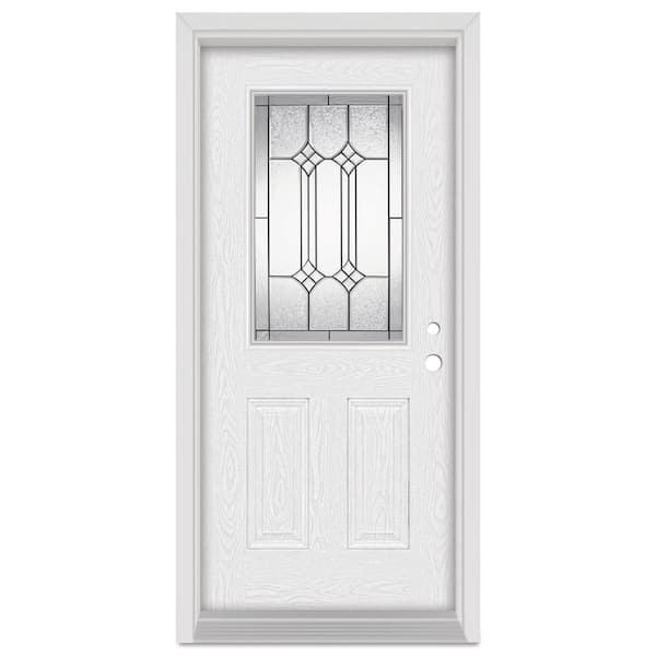 Stanley Doors 32 in. x 80 in. Orleans Left-Hand 1/2 Lite Patina Finished Fiberglass Oak Woodgrain Prehung Front Door