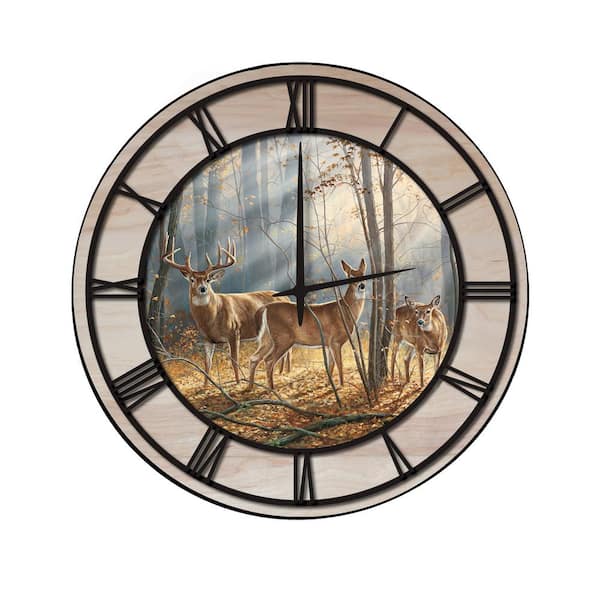 Unbranded "Woodland Splendor" Woodgrain Accent and Black Numbers Imaged Wall Clock