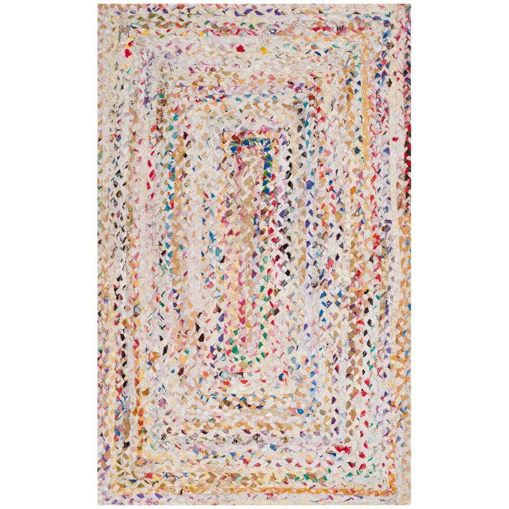 SAFAVIEH Braided Collection Area Rug - 8' x 10', Ivory & Multi, Handmade  Boho Reversible Cotton, Ideal for High Traffic Areas in Living Room,  Bedroom