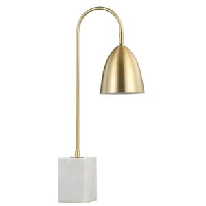 Ana 26 in. Gold Arched Metal with Marble Base LED Table Lamp, Brass Gold/White