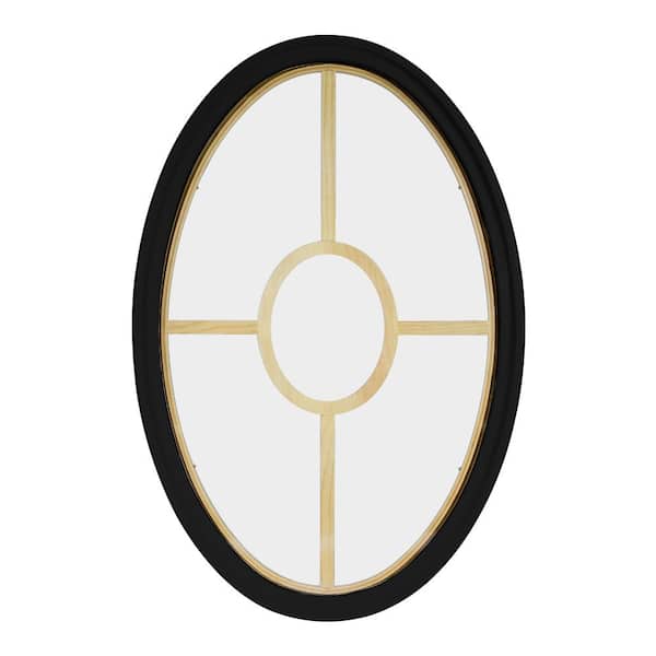 24 in. x 36 in. Oval Black 6-9/16 in. Jamb 5-Lite Grille Geometric Aluminum Clad Wood Window