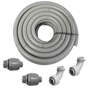 1/2 in. Dia x 25 ft. Non Metallic UL Liquid Tight Electrical Conduit Kit with 2 Straight and 2 Angle Fittings Included
