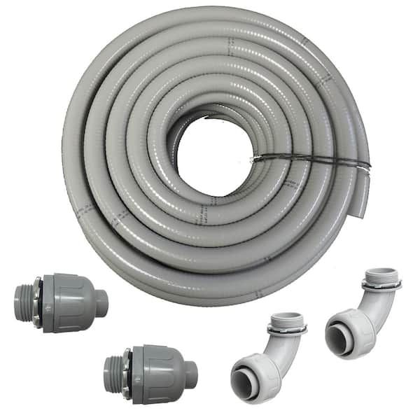 HYDROMAXX 1/2 in. Dia x 25 ft. Non Metallic UL Liquid Tight Electrical Conduit Kit with 2 Straight and 2 Angle Fittings Included