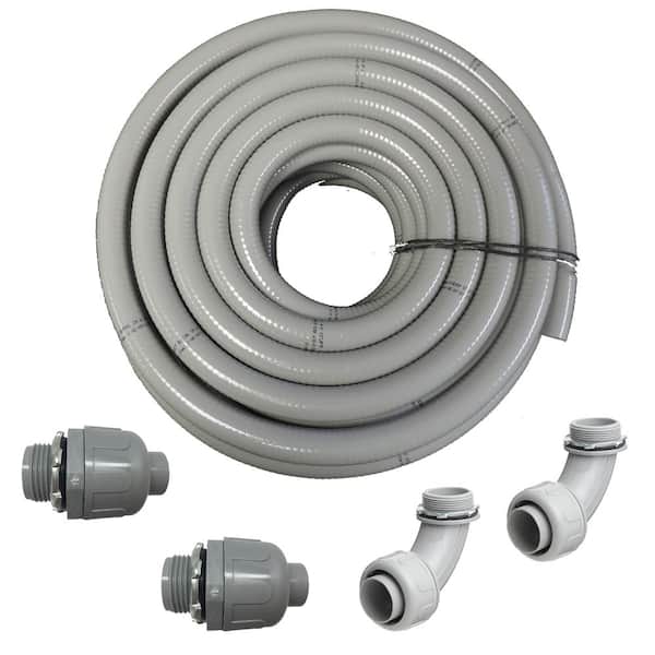HYDROMAXX 3/4 in. Dia x 50 ft. Non Metallic UL Liquid Tight Electrical Conduit Kit with 2 Straight and 2 Angle Fittings Included