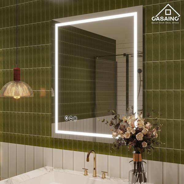 CASAINC Frameless LED bathroom mirror 36-in x 48-in Dimmable Lighted Silver  Fog Free Frameless Bathroom Vanity Mirror in the Bathroom Mirrors  department at