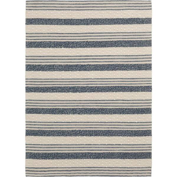 PRIVATE BRAND UNBRANDED Bazaar Ruggle Blue 5 ft. x 7 ft. Striped Cotton/Wool Area Rug
