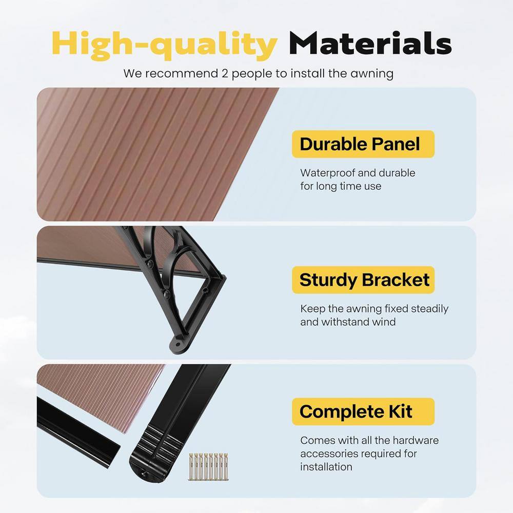 40'' Black Aluminum and Polycarbonate Door/Window Awning