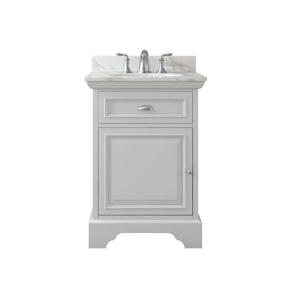 Sadie 25 in. Single Sink Gray Bath Vanity with White Marble Top (Assembled)