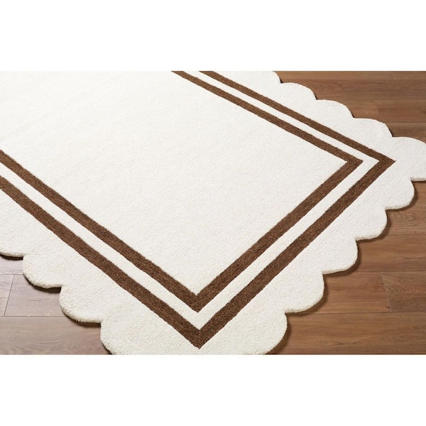Scalloped Cream Modern Border 2 ft. x 3 ft. Area Rug
