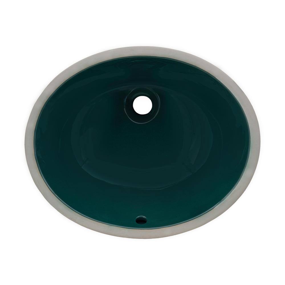 Emerald Green Oval Porcelain Undermount Bathroom Sink with Overflow