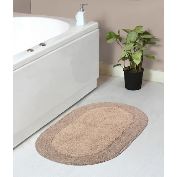 HOME WEAVERS INC Double Ruffle Collection 100% Cotton Bath Rugs Set, 21x34 Rectangle, Linen
