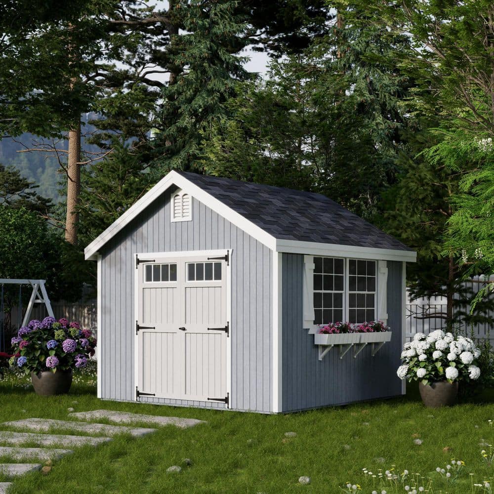 10' x 10' White and Gray Wood Storage Shed Kit with Windows