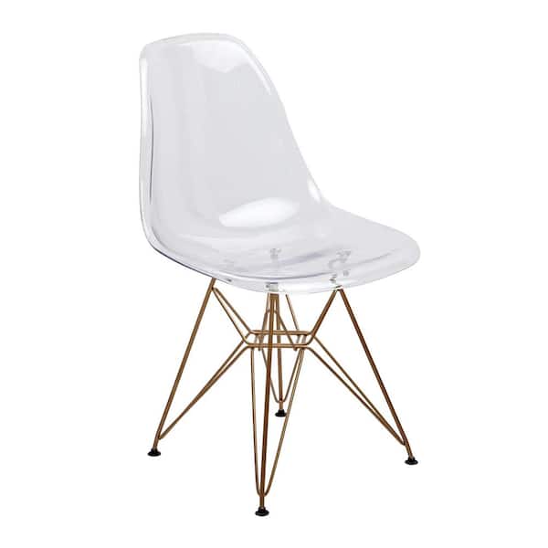 Design Guild Banks Clear Armless Side Chair with Gold Legs