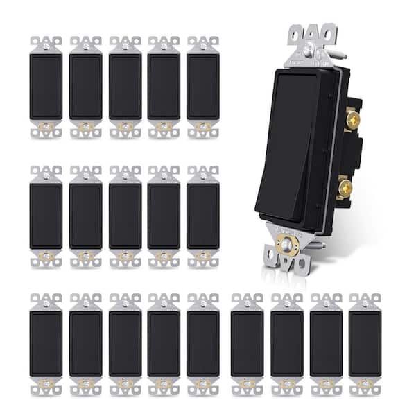 15 Amp Self-Grounding Paddle Rocker Light Switch, Matte Black (20-Pack)