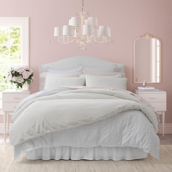 Laura Ashley Solid 2-Piece Natural Beige Microfiber Twin Duvet Cover Set