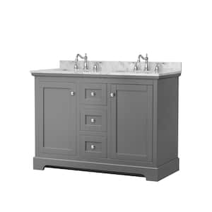 Avery 48 in. W x 22 in. D Double Vanity in Dark Gray with Marble Vanity Top in White Carrara with Oval Basins