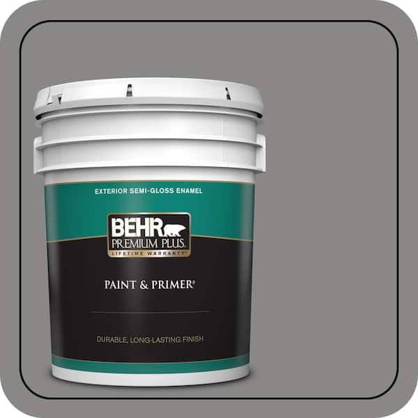 BEHR PREMIUM PLUS 5 gal. #PPU26-04 Falcon Gray Semi-Gloss Enamel Exterior Paint & Primer